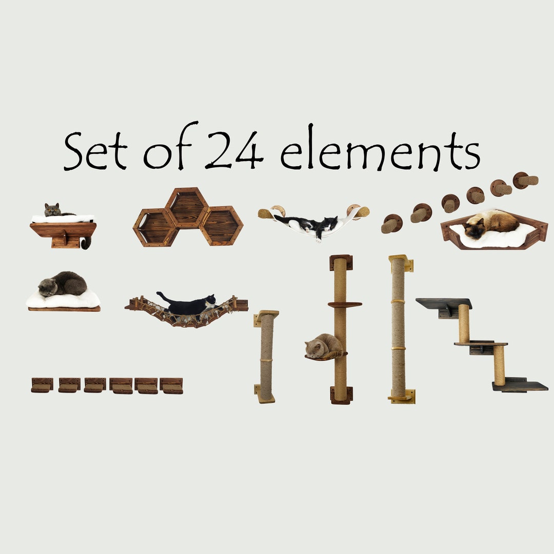 3 Hexagon, Cat Bridge for Wall Brown, 12 Steps, Cat Bridge, Cat Shelves