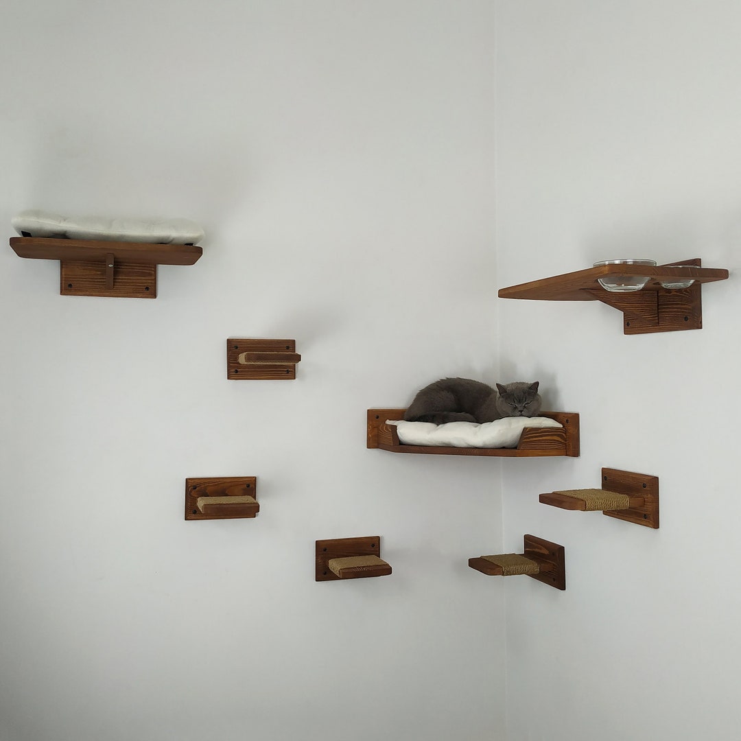 Set Corner Cat Bed Dark Cat Wall Furniture Cat Bed 5 Cat Etsy