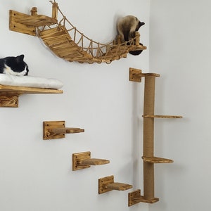 Natural wood Cat bed Cat bridge Cat shelves Cat wall image 4