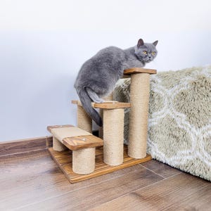 Cat Scratcher Cat Ramp for High Bed Wooden Pet Steps with Rope Kitten Stairs Cat Sctratching Post Kitten Steps for Bed Custom  Cat Gifts