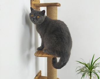 Tiragraffi per gatti da parete – Pannello in iuta di legno (2 sezioni, 1 ripiano)
