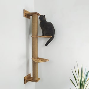 Cat Scratcher Modern Kitten Wall Furniture Cat Climbing Pole woth Rope Kitten Wood Tree Tower  Unique Cat Mom Gift Kitten Scratching Post
