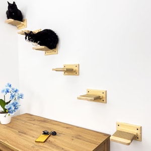 Cat Wall 6 Jute Steps Set – Wall-Mounted Wooden Perches, Space-Saving, Solid Wood Steps for Cats