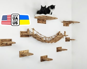 Stock in USA, Cat wall shelves, Cat wall furniture, Cat tower, 5 steps, Cat bridge, Cat shelves, Cat ladder, Cat bed, Cat feeder shelf