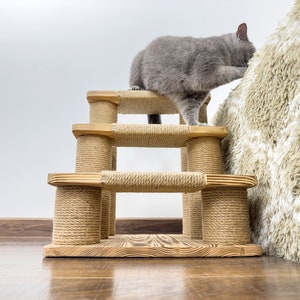 Cat floor scratcher, Cat tree for large cats, Cat tower wooden, Cat climbing tower, Cat furniture natural wood, Custom cat gifts