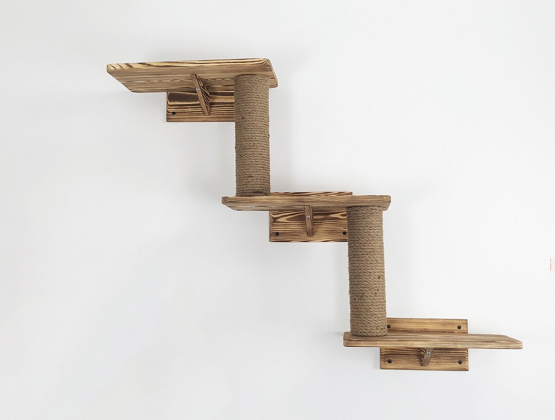 Triple Cats Bed Wall Mounted, Wooden Cat Shelves, Cat Tree Furniture