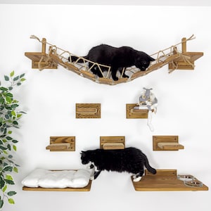 Cat Wall Furniture Kitten Bridge and Floating Shelves  Cat Wall Mounted Steps and  Bed with Pillow Kitten Wall Feeding Shelf Cat Gift