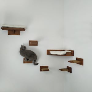 Hoek kattenmand muurgemonteerde meubelset met treden en zwevende planken met kussen Houten opstapjes Comfortabele hoekplank kattencadeaus