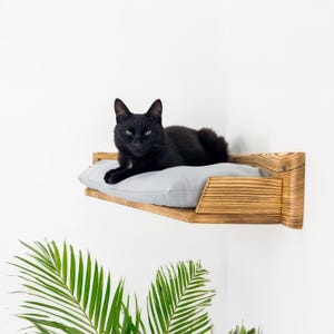 Corner Cat Bed Wooden Corner Kitten Shelf with Pillow Comfortable Wall Mounted Cat Bed Kitten Floating Shelves Cat Play Furniture Gift