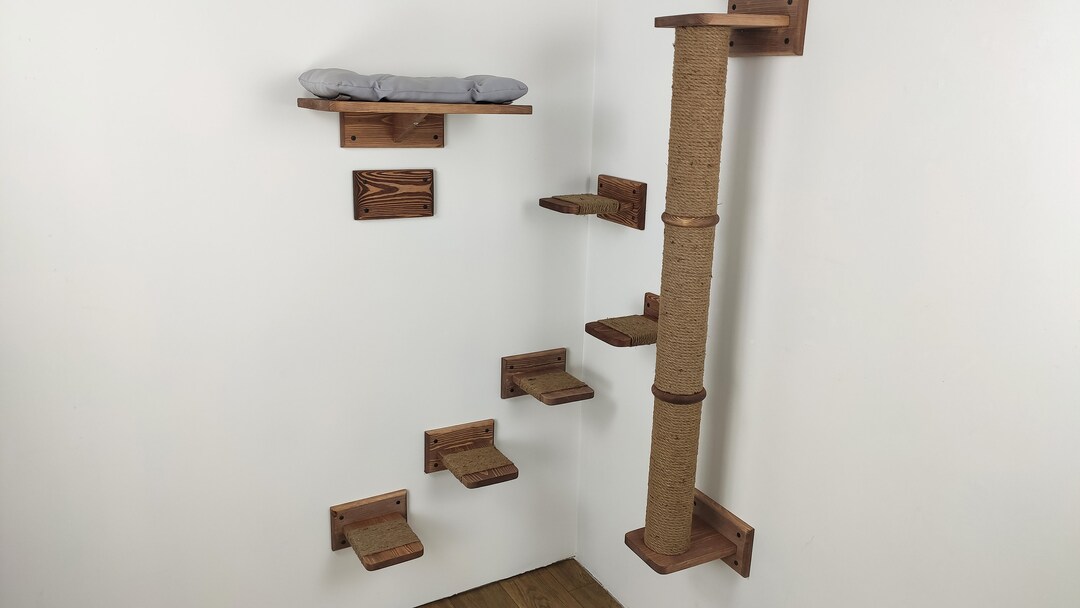 Wooden Cat Wall Furniture Set, Cat Scratching Tree Tower Post, Cat Wall