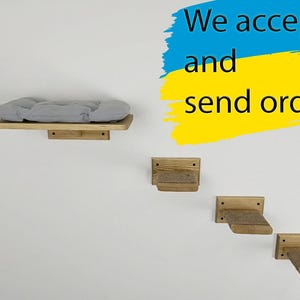 Cat Shelves Wall Mounted Furniture Set with Wood Bed and Steps with Rope Wooden Cat Cot Kitten Steps for Wall Gift for Cat