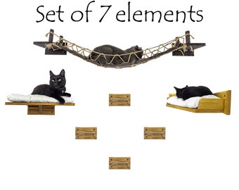 Spezialanfertigung Eckbett für Katzen, Katzenbrücke, Katzenregale, Katzenwandmöbel, 4 Stufen, Katzenleiter, Katzenbett