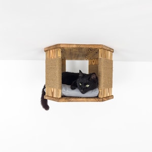 Ceiling Cat Furniture Modern Geometric House with Pillow for Cats Wooden Kitten Ceiling Bed Comfortable Ceiling Shelf as Gift for Cat