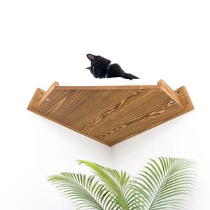 Corner Cat Bed Wall Mounted Floating Corner Cat Shelves Kitten Corner Shelf with Pillow Wooden Wall Bed for Cats Modern Funriture Cat Gift