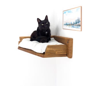 Corner Cat Bed Comfortable Wall Mounted Kitten Corner Bed with Pillow Wooden Corner Shelf Kitten Wall Perch Unique Furniture Cat Lover Gift