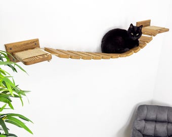 Cat Bridge Comfortable Kitten Climbing Wall Playground Wood Wall Mounted Bridge for Cats Floating Shelves and Wall Bridge as Cat Gifts