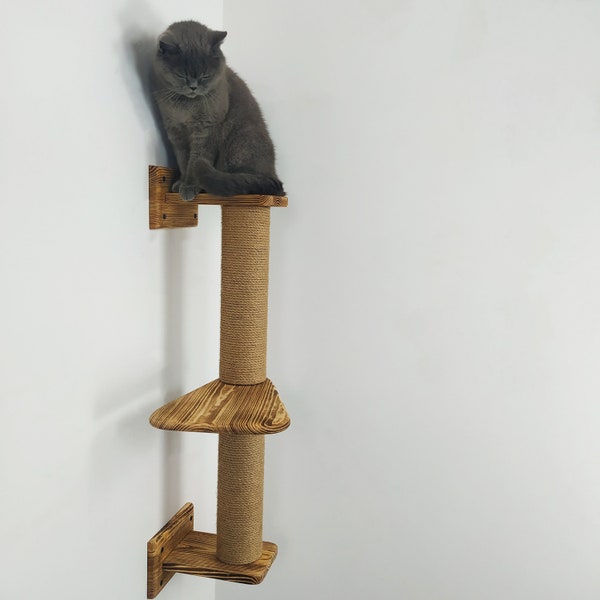 Griffoir personnalisé 2 sections, meubles muraux pour chats, étagères pour chats, griffoir plat, arbre à chat, tour pour chats, chat grimpant, accessoires pour chats, lit pour chats