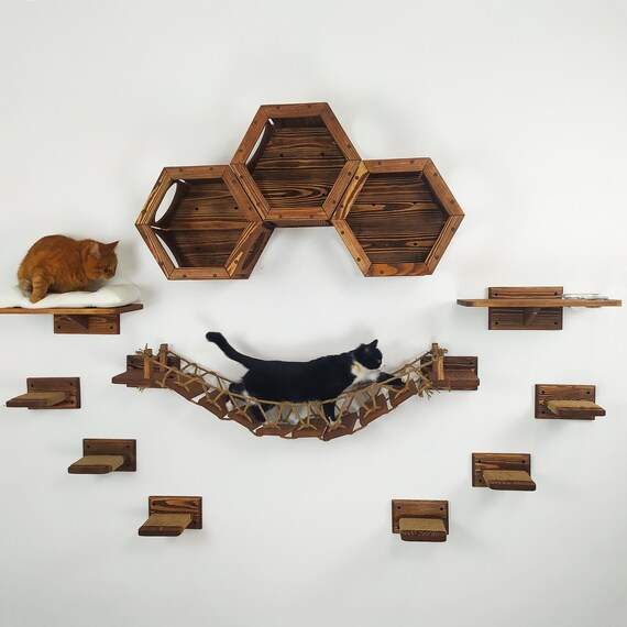 Buy Cat Bridge for Wall Brown 3 Cat Hexagon 6 Steps Cat Bridge Cat Shelves Cat Wall Shelves Cat Wall Furniture Cat Bed Cat Feeder Shelf Online in India Etsy