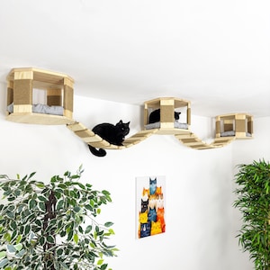Ceiling Cat Furniture  with 3 Octagon Beds Kitten Ceiling Playground Comfortable Cat Ceiling Bridge and Bed with Pillow Custom Cat Gifts