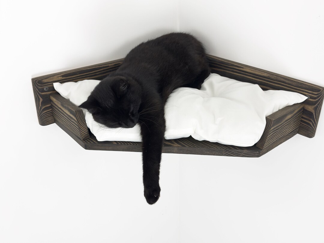 Stock in USA, Wall Mounted Corner Cat Bed, Wooden Cat Shelf, Modern Cat ...