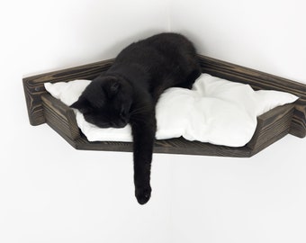 Stock in EU, Wall Mounted Corner Cat Bed, Wooden Cat Shelf, Modern Cat Furniture, Hanging Cat Bed, Climbing Cat Perch for Wall