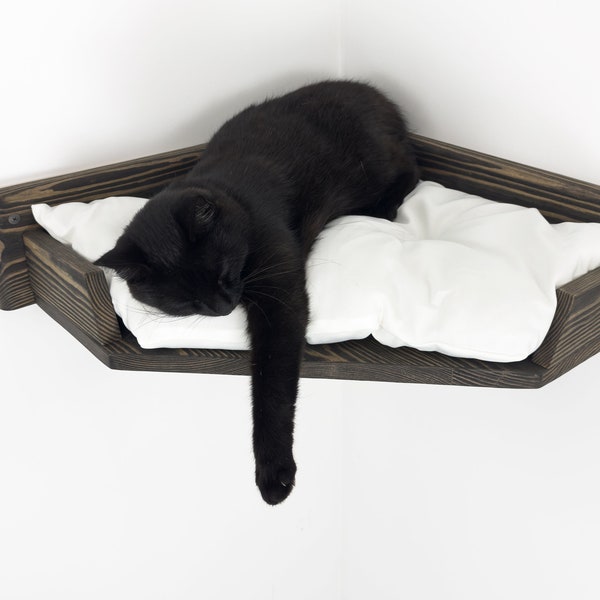 Stock in USA, Wall Mounted Corner Cat Bed, Wooden Cat Shelf, Modern Cat Furniture, Hanging Cat Bed, Climbing Cat Perch for Wall