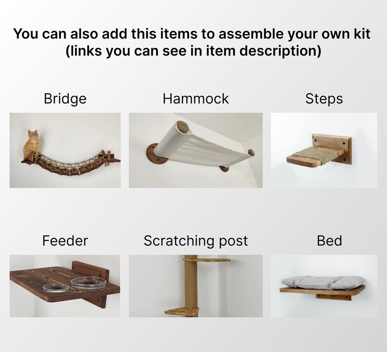 Cat Wall Furniture Wooden Shelves and Bed for Wall Comfortable Furniture Set Kitten Wall Feeder Cat Climbing Tree Scratching Post Cat Gift image 9