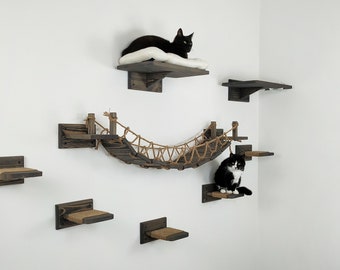 Cat bridge for wall black, 5 steps, Cat bridge, Cat shelves, Cat ladder, Cat wall shelves, Cat wall furniture, Cat bed, Cat feeder shelf