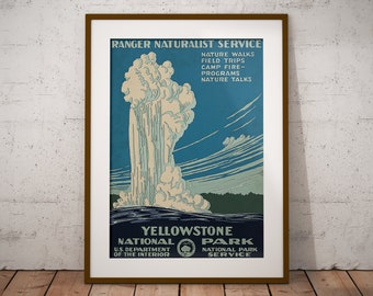 Carteles vintage de Yellowstone, cartel del Parque Nacional Vintage, impresión vintage, cartel de pared, póster retro, obras de arte vintage, regalo de póster, idea de regalo