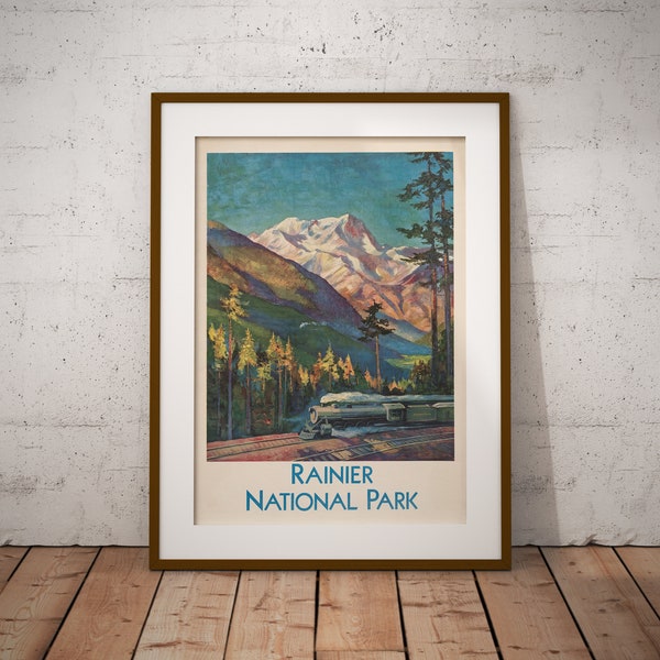 Vintage National Park Poster, Rainier Park Poster, Wall Decor, Wall Poster, Retro Poster, Vintage Artwork, Bedroom Poster, Gift Idea,