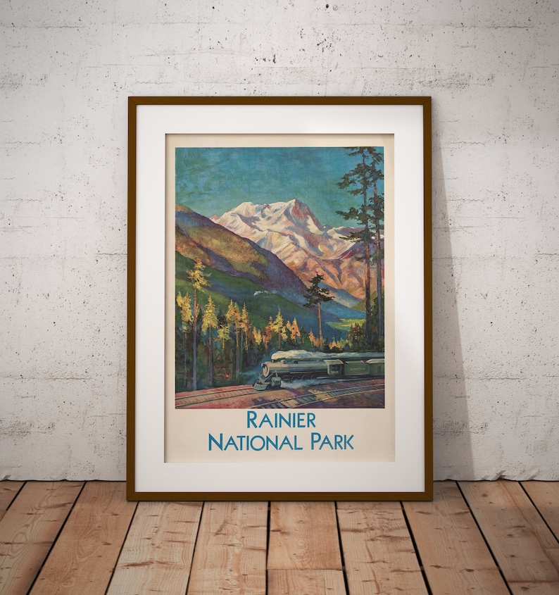 Cartel del Parque Nacional Vintage, Cartel del Parque Rainier, Decoración de la Pared, Cartel de la Pared, Cartel Retro, Obras de Arte Vintage, Cartel del Dormitorio, Idea de Regalo, imagen 1