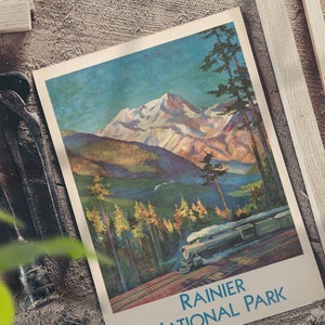 Cartel del Parque Nacional Vintage, Cartel del Parque Rainier, Decoración de la Pared, Cartel de la Pared, Cartel Retro, Obras de Arte Vintage, Cartel del Dormitorio, Idea de Regalo, imagen 3