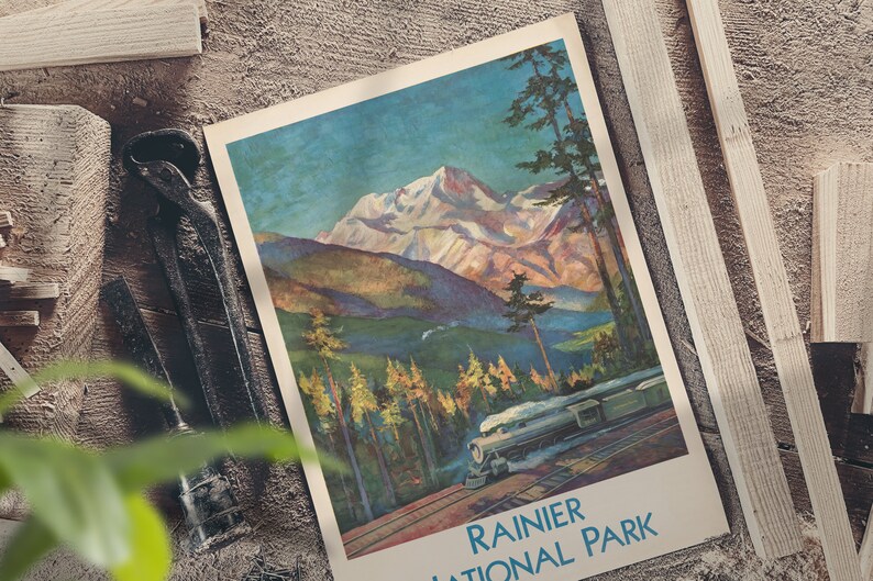 Cartel del Parque Nacional Vintage, Cartel del Parque Rainier, Decoración de la Pared, Cartel de la Pared, Cartel Retro, Obras de Arte Vintage, Cartel del Dormitorio, Idea de Regalo, imagen 3
