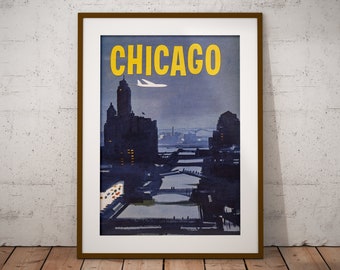Chicago Travel Poster, Vintage Poster, Wall Print, Wall Poster, Retro Poster, Vintage Artwork, Bedroom Poster, Gift Idea, Chicago Poster
