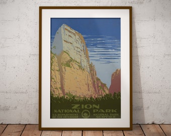 Cartel del Parque Nacional de Sión, Cartel del Parque Nacional, Impresión Vintage, Cartel de pared, Póster Retro, Obras de Arte Vintage, Regalo de Póster, Idea de Regalo, Vintage