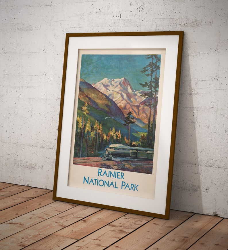 Cartel del Parque Nacional Vintage, Cartel del Parque Rainier, Decoración de la Pared, Cartel de la Pared, Cartel Retro, Obras de Arte Vintage, Cartel del Dormitorio, Idea de Regalo, imagen 2