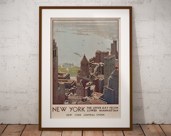 Póster vintage de Manhattan, póster de Nueva York, impresión de pared, cartel de pared, póster retro, obras de arte vintage, cartel del dormitorio, idea de regalo, vintage