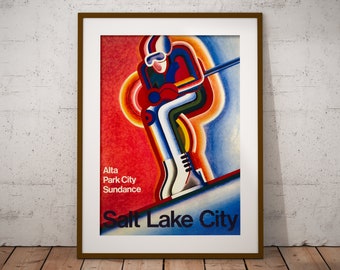 Impresión vintage de Sundance, cartel de viaje, decoración de pared, cartel de pared, póster retro, obras de arte vintage, cartel del dormitorio, idea de regalo, impresión de pared, esquí