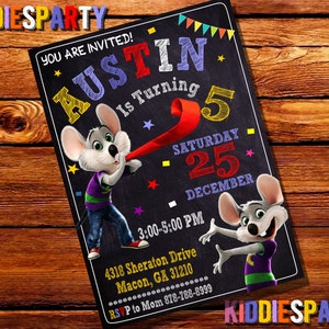 Chuck E Cheese With Photo Invitation,Chuck E Cheese Birthday,Chuck E Cheese Party,Chuck E Cheese Invites,Cheese Invitation,Personalize 6