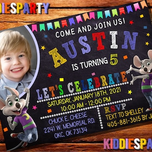 Invito al formaggio Chuck E con foto, compleanno Chuck E al formaggio, festa al formaggio Chuck E, inviti al formaggio Chuck E, invito al formaggio, personalizza 4