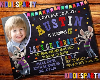 Chuck E Cheese With Photo Invitation,Chuck E Cheese Birthday,Chuck E Cheese Party,Chuck E Cheese Invites,Cheese Invitation,Personalize 4