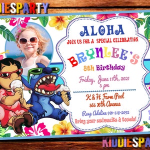 Lilo en Stitch Zwemmen Uitnodiging Met Foto, Lilo en Stitch Verjaardag, Lilo Uitnodiging, Lilo en Stitch Digital, Lilo en Stitch Beach 7