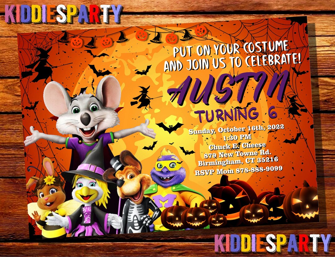 Chuck E Cheese Halloween Invitation,halloween Invitation,chuck E Cheese Birthday,chuck E Cheese Party,chuck E Cheese Invites,personalize 8 - Etsy for Free Printable Chuck E Cheese Invitations