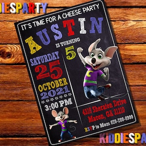 Invitación de queso Chuck E, cumpleaños de queso Chuck E, fiesta de queso Chuck E, invitaciones de queso Chuck E, invitación de queso, cumpleaños de queso