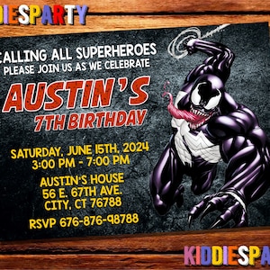 Venom Invitation,Venom Birthday Invitation,Venom Birthday Card,Superhero Birthday Invitation,Avengers Invitation,Venom Invites 3