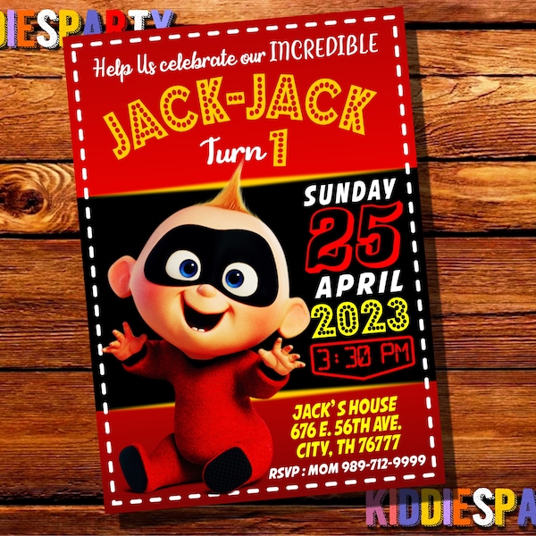 Baby Jack Invitation, The Incredibles Invitation, The Incredibles Birthday Invitation, The Incredible Invitation 4