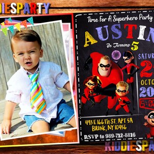 La invitación de cumpleaños de los increíbles con foto, la invitación de los increíbles, el cumpleaños de los increíbles, la invitación increíble 3