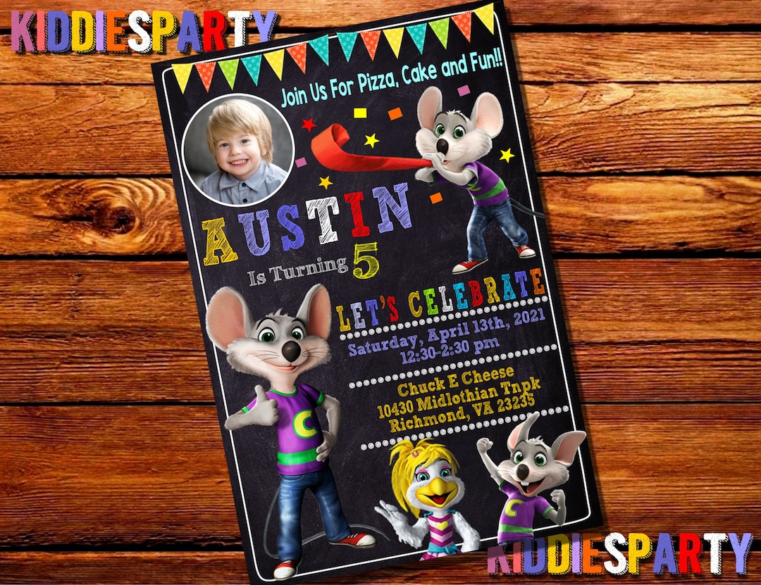 Chuck E Cheese With Photo Invitation,chuck E Cheese Birthday,chuck E