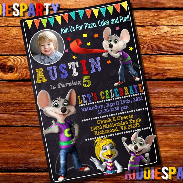 Chuck E Cheese Invitation With Photo - Etsy