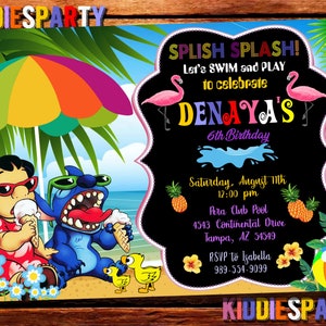 Invitation d’anniversaire de Lilo et de plage de point, lilo et anniversaire de point, invitation de Lilo, lilo et numérique de point, lilo et fournitures de partie de point 6
